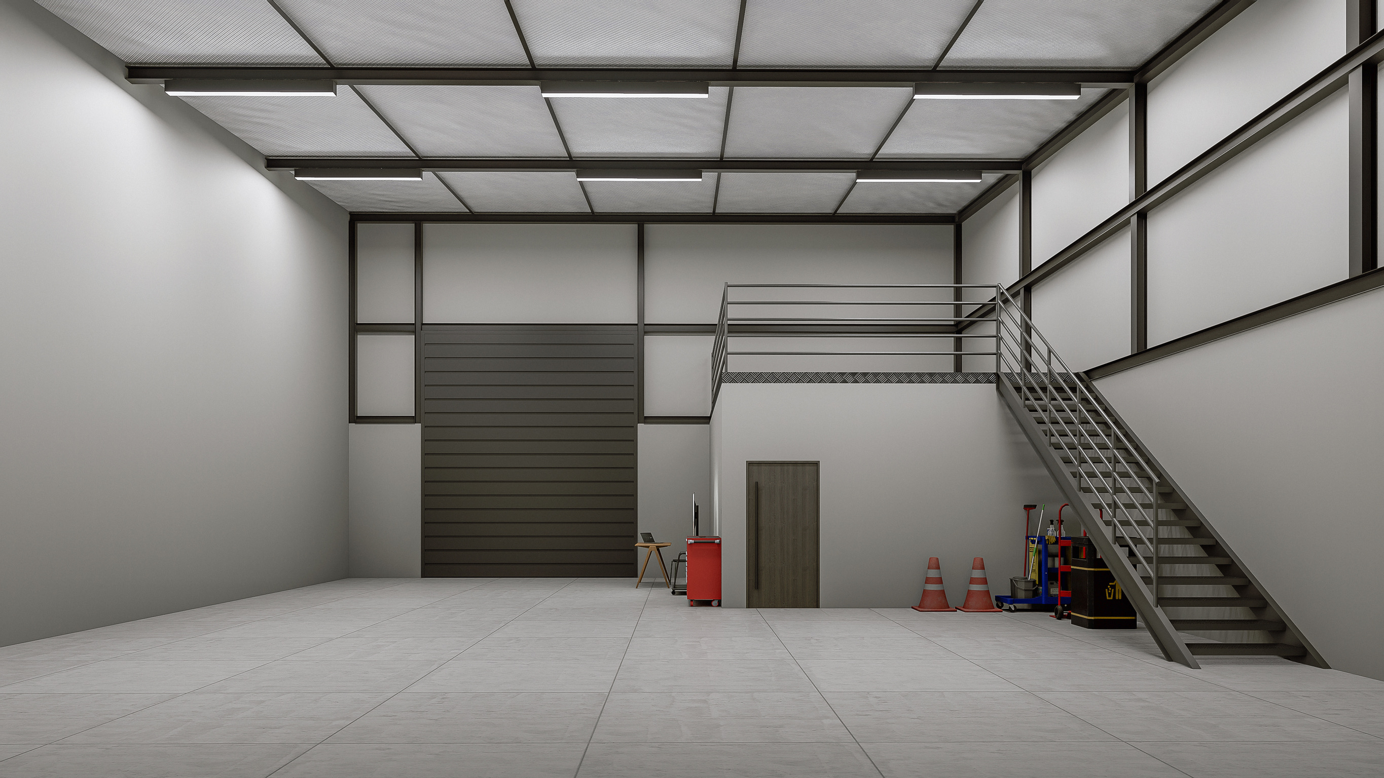 Alternate interior view of the open operations area and mezzanine