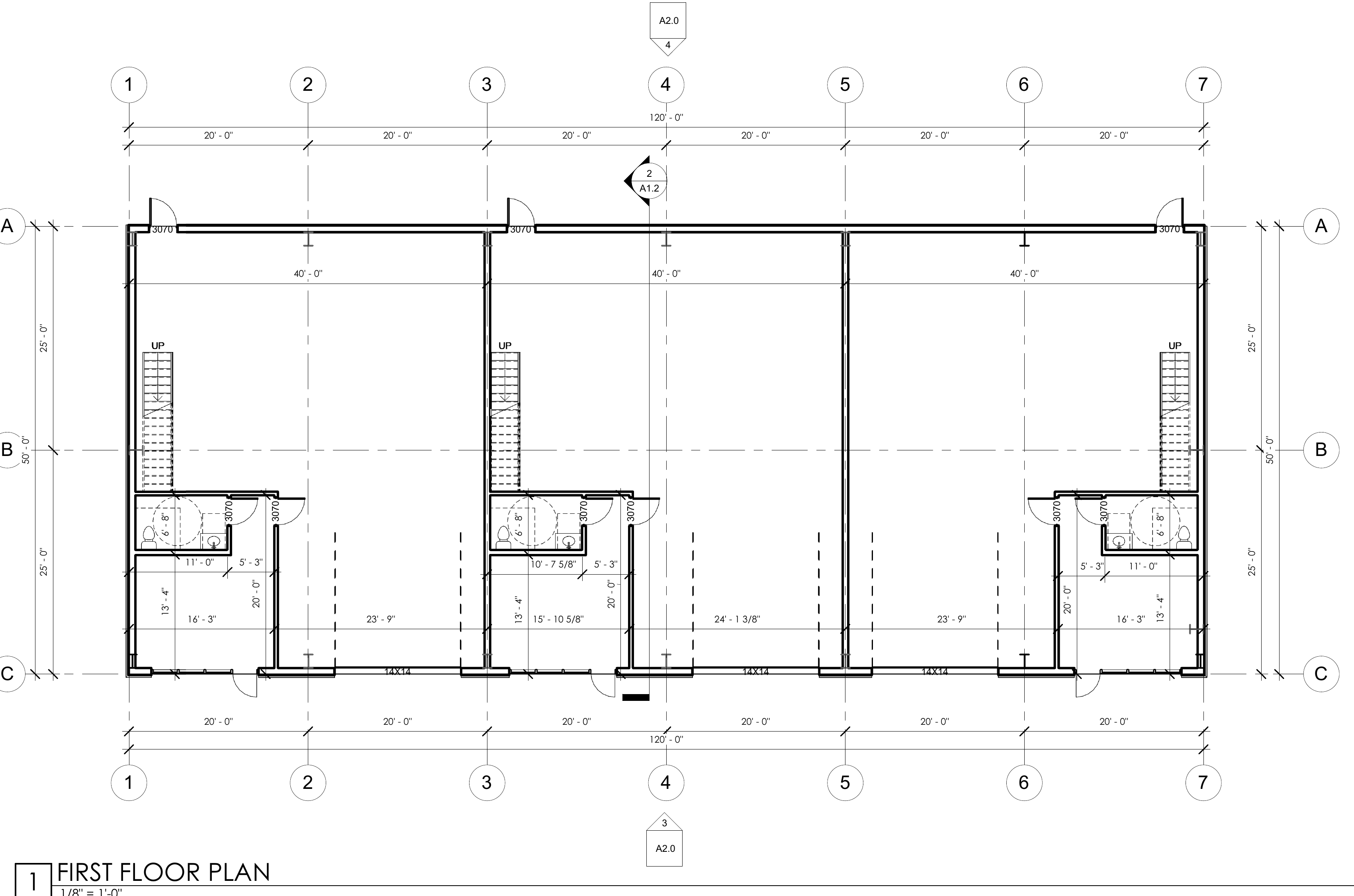 Architectural floor plan for all three commercial units