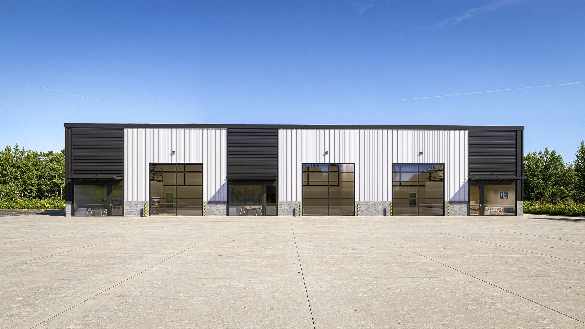 Head-on front elevation of all three flex units