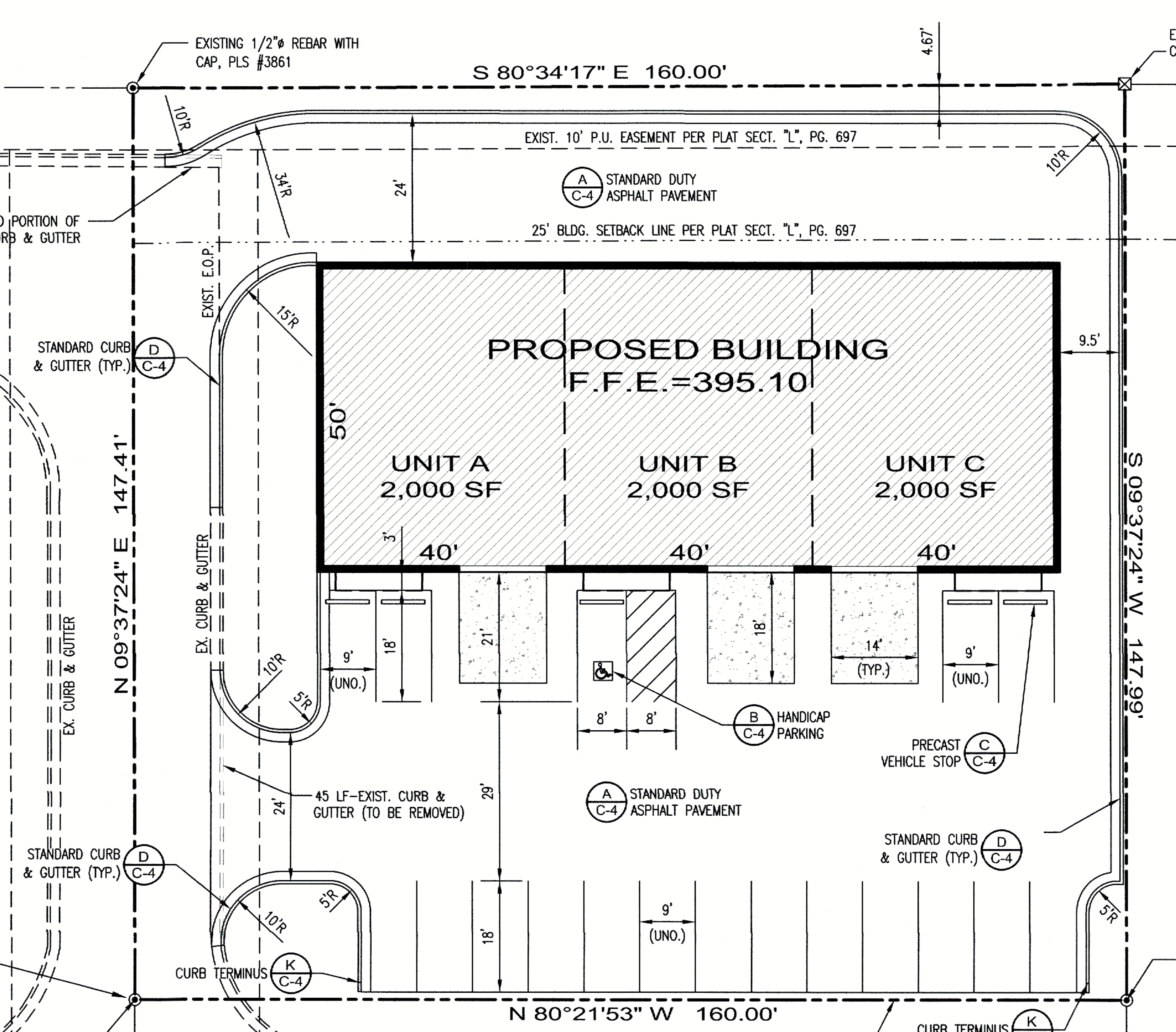 Site plan showing parking, access, and building location