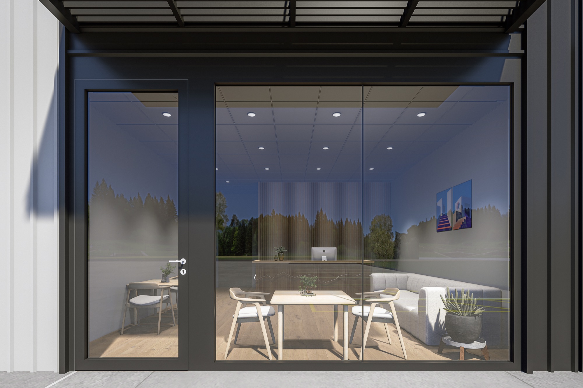 Glass storefront and professional office entrance detail